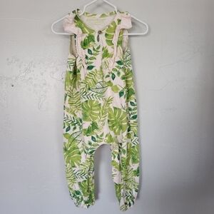 Burt's Bees Baby Girl 12 Months One Piece Jumpsuit Tropical Leaf Light Pink Tank